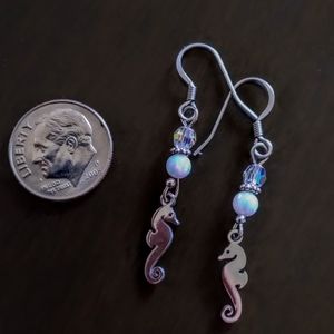 😍 Stainless Steel Seahorse & Lab Opals Earrings